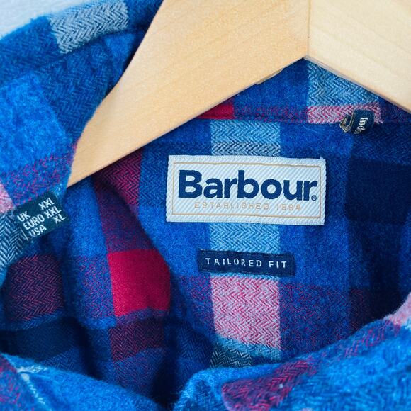 Barbour Flannel Shirt Mens XXL Tailored Fit Blue Red Button Down Long Sleeve - Picture 5 of 13